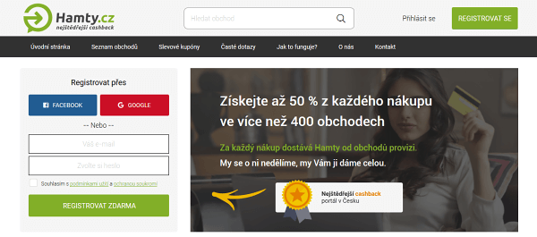 Cashback portál Hamty (hamty.cz) pro online nákup elektroniky a dalšího zboží