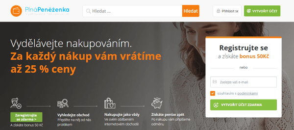 Cashback portál Plná Peněženka (plnapenezenka.cz) pro online nákup elektroniky a dalšího zboží